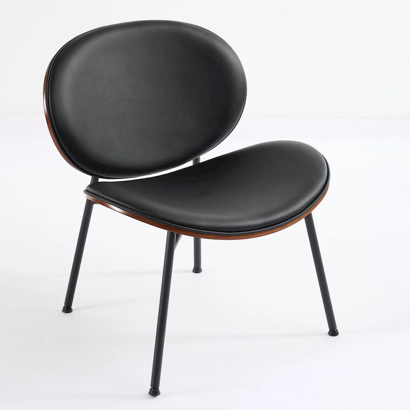 Poltrona Lounge Shell Moderna de Meados do Século, Pernas Tripé, Couro PU Preto