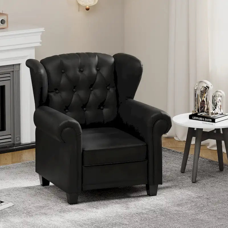 Black Adjustable Tufted Recliner Arm Chair with Sturdy Wooden Legs