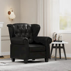 Black Adjustable Tufted Recliner Arm Chair with Sturdy Wooden Legs