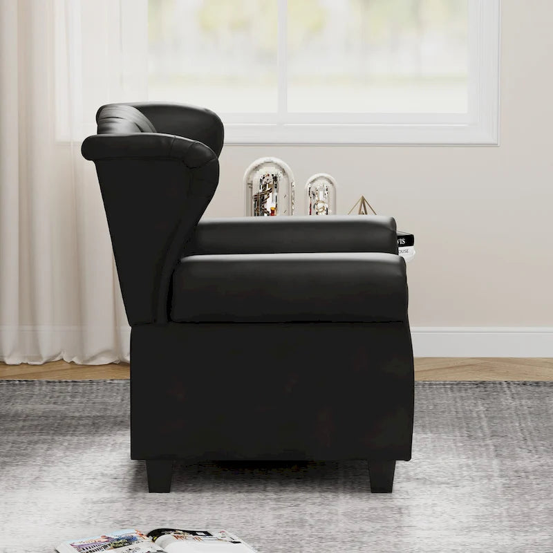 Black Adjustable Tufted Recliner Arm Chair with Sturdy Wooden Legs