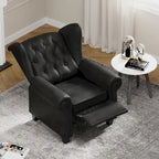 Black Adjustable Tufted Recliner Arm Chair with Sturdy Wooden Legs