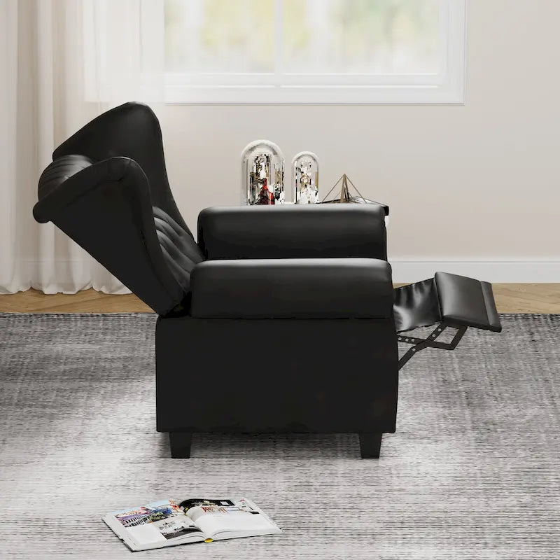 Black Adjustable Tufted Recliner Arm Chair with Sturdy Wooden Legs