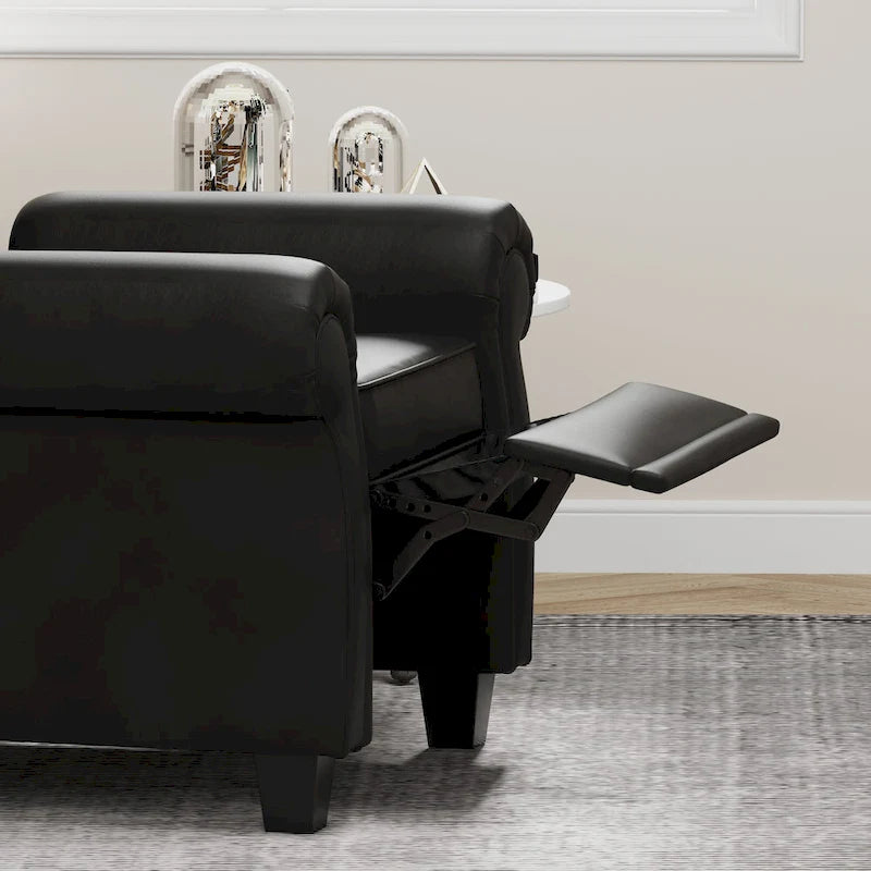 Black Adjustable Tufted Recliner Arm Chair with Sturdy Wooden Legs