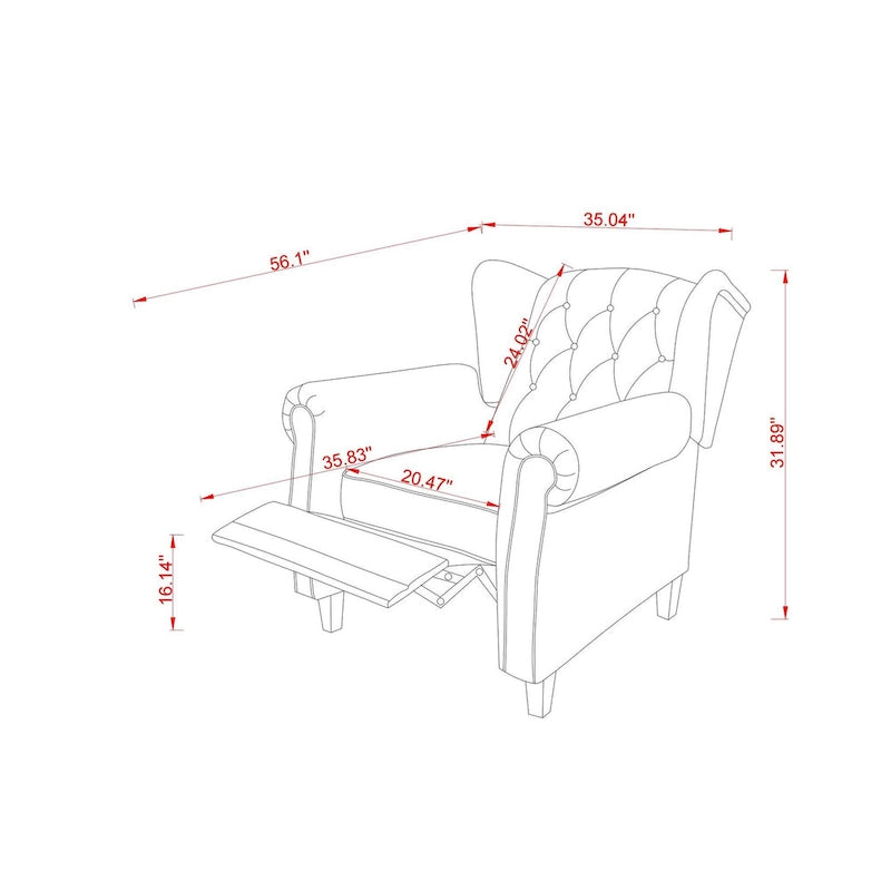 Black Adjustable Tufted Recliner Arm Chair with Sturdy Wooden Legs