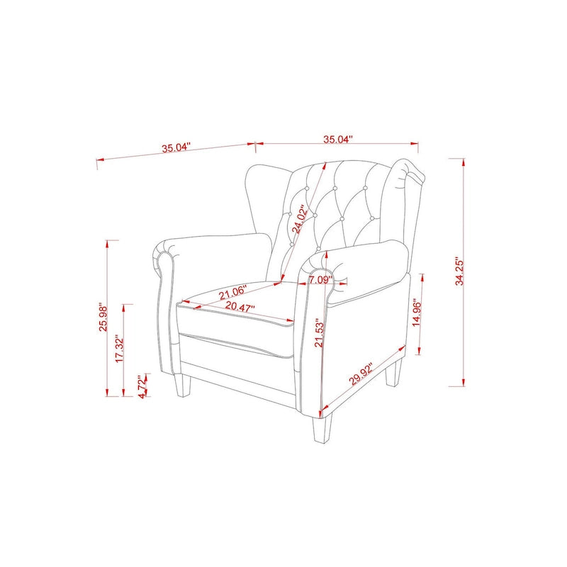 Black Adjustable Tufted Recliner Arm Chair with Sturdy Wooden Legs