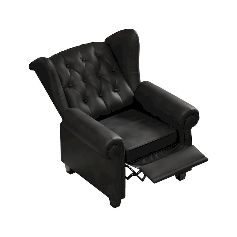 Black Adjustable Tufted Recliner Arm Chair with Sturdy Wooden Legs