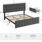 Bed Frame with Adjustable Headboard and 4 Storage Drawers