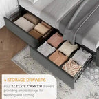 Bed Frame with Adjustable Headboard and 4 Storage Drawers