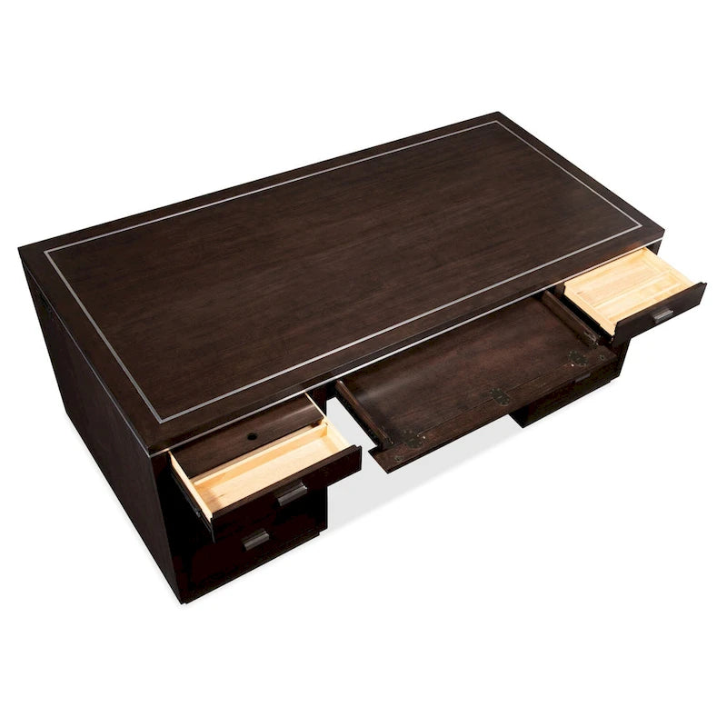 72-Inch Wide Contemporary Industrial Executive Desk with Seven Drawers
