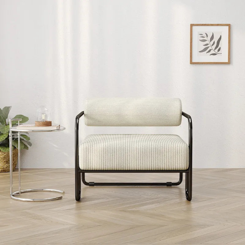 Living Room Corduroy Upholstered Accent Chair with Iron Frame