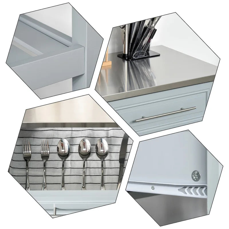 Ilha de Cozinha Com Tampo de Aço Inoxidável (bancos não incluídos)