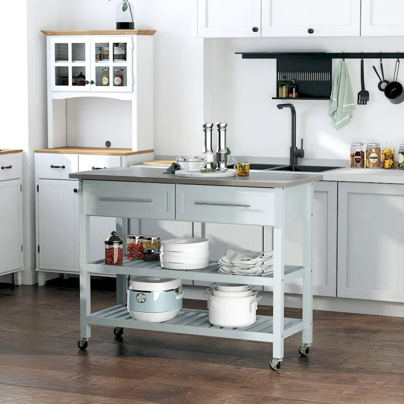 Ilha de Cozinha Com Tampo de Aço Inoxidável (bancos não incluídos)