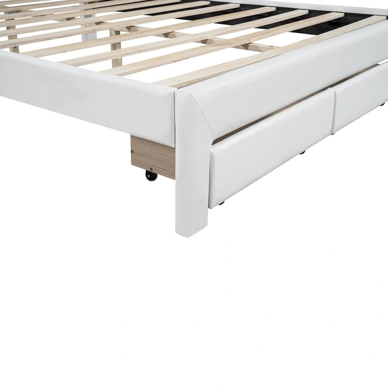 Cama Estofada com Plataforma, Cabeceira LED e Duas Gavetas de Armazenamento