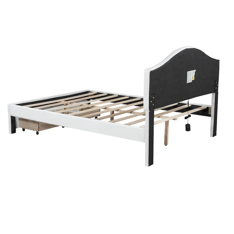 Cama Estofada com Plataforma, Cabeceira LED e Duas Gavetas de Armazenamento