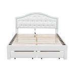 Cama Estofada com Plataforma, Cabeceira LED e Duas Gavetas de Armazenamento