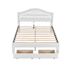Cama Estofada com Plataforma, Cabeceira LED e Duas Gavetas de Armazenamento