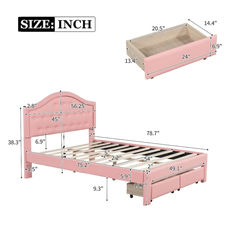 Cama Estofada com Plataforma, Cabeceira LED e Duas Gavetas de Armazenamento