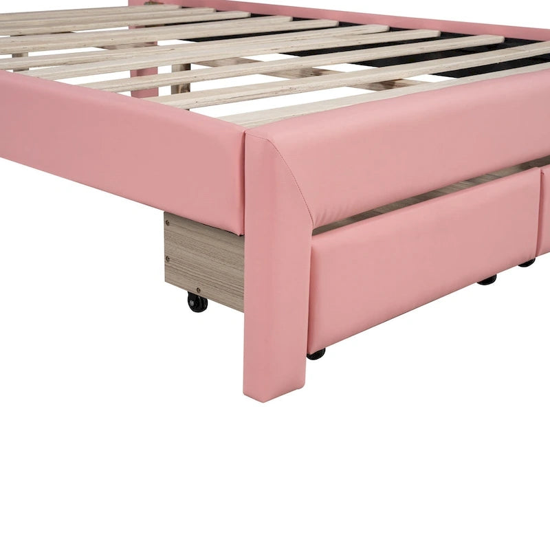 Cama Estofada com Plataforma, Cabeceira LED e Duas Gavetas de Armazenamento