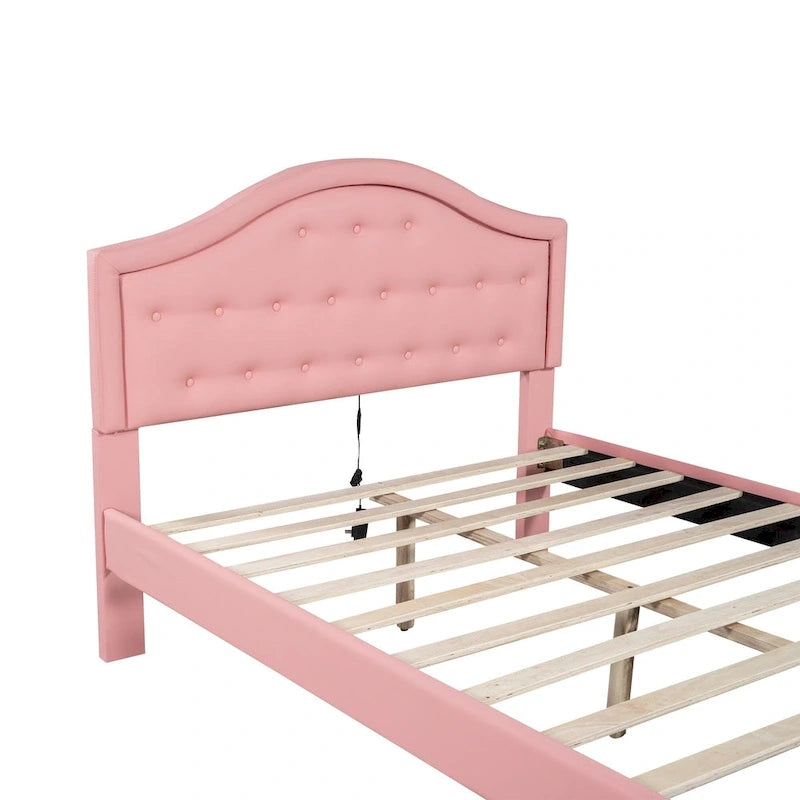 Cama Estofada com Plataforma, Cabeceira LED e Duas Gavetas de Armazenamento