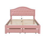 Cama Estofada com Plataforma, Cabeceira LED e Duas Gavetas de Armazenamento