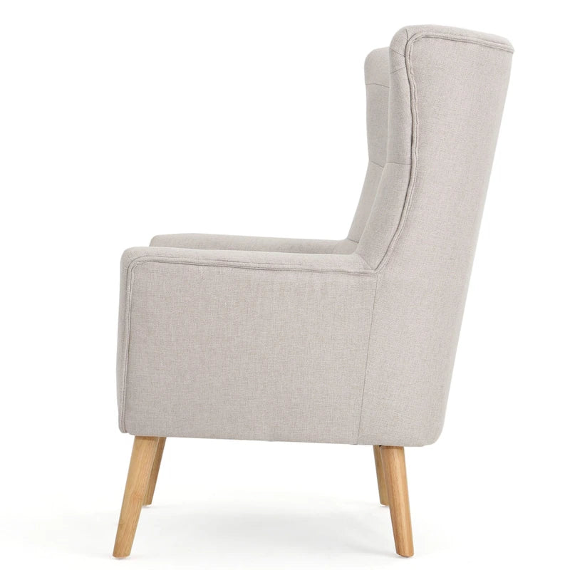 Cadeira de Abas Alta com Botões Estilo Mid-Century Moderno Pernas em Madeira de Seringueira