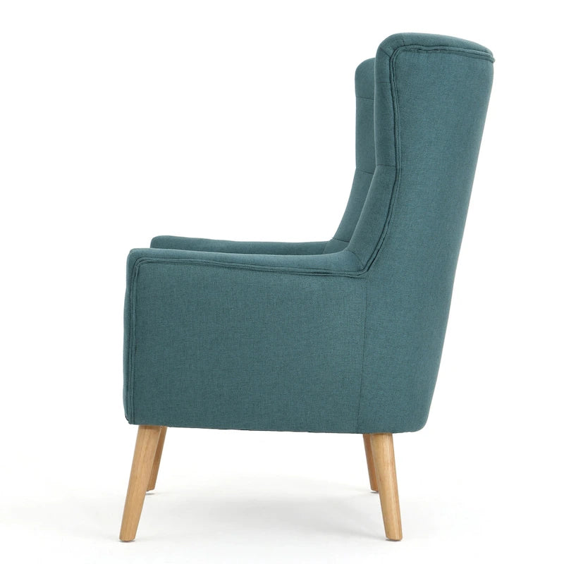 Cadeira de Abas Alta com Botões Estilo Mid-Century Moderno Pernas em Madeira de Seringueira
