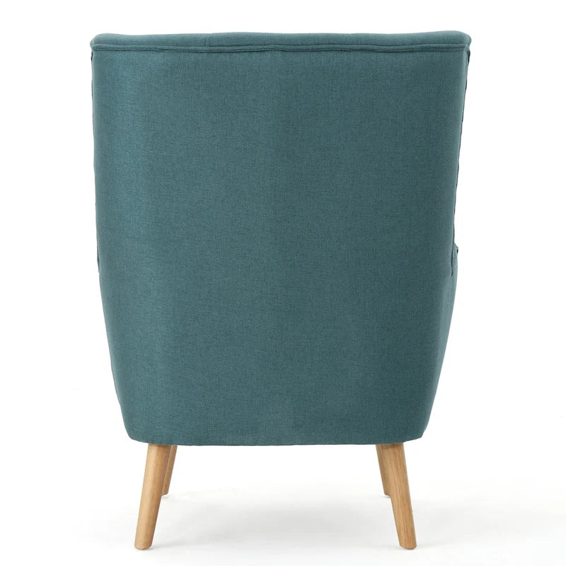 Cadeira de Abas Alta com Botões Estilo Mid-Century Moderno Pernas em Madeira de Seringueira