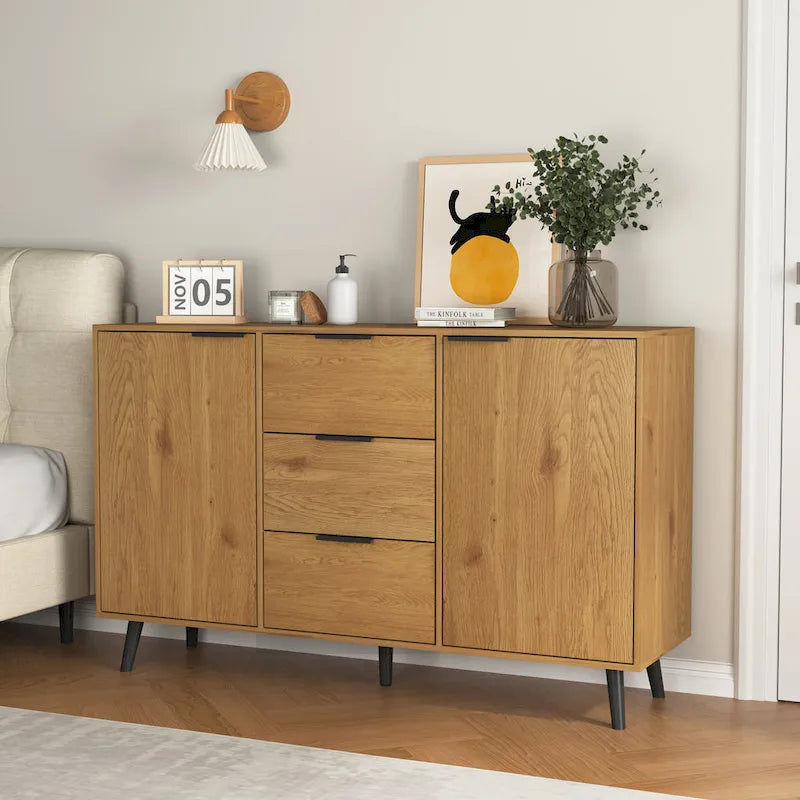 Aparador Moderno com Armário Buffet com 2 Portas, Prateleiras de Armazenamento e 3 Gavetas