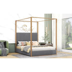 Cama de Casal com Estrutura de Metal e Dossel Estofado em Linho