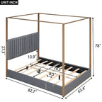 Cama de Casal com Estrutura de Metal e Dossel Estofado em Linho