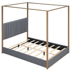 Cama de Casal com Estrutura de Metal e Dossel Estofado em Linho
