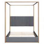 Cama de Casal com Estrutura de Metal e Dossel Estofado em Linho