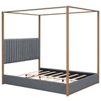 Cama de Casal com Estrutura de Metal e Dossel Estofado em Linho