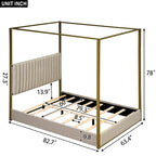 Cama de Casal com Estrutura de Metal e Dossel Estofado em Linho