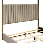 Cama de Casal com Estrutura de Metal e Dossel Estofado em Linho