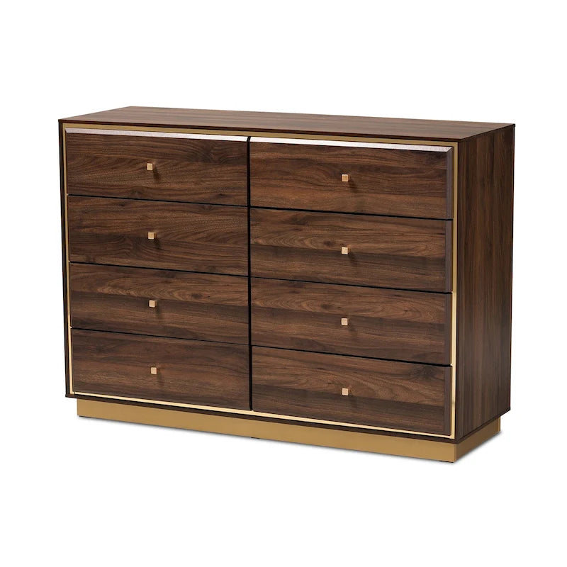 Cómoda de Madeira com Base de Metal e 8 Gavetas para Quarto