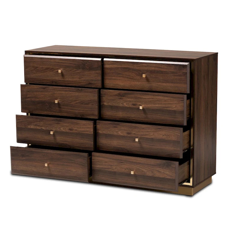 Cómoda de Madeira com Base de Metal e 8 Gavetas para Quarto