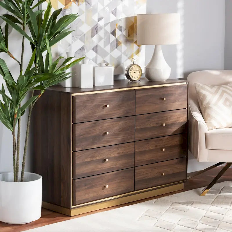 Cómoda de Madeira com Base de Metal e 8 Gavetas para Quarto