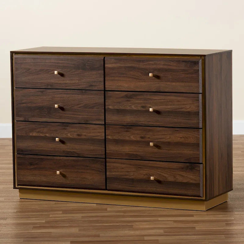 Cómoda de Madeira com Base de Metal e 8 Gavetas para Quarto