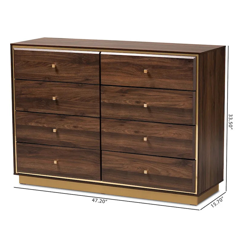 Cómoda de Madeira com Base de Metal e 8 Gavetas para Quarto