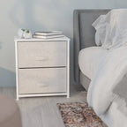 2 Drawer Storage Stand with Wood Top & Dark Fabric Pull Drawers