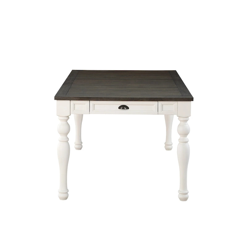 Mesa de Jantar Extensível de Quinta Bicolor de 80 Polegadas, Branco Suave e Carvalho Escuro