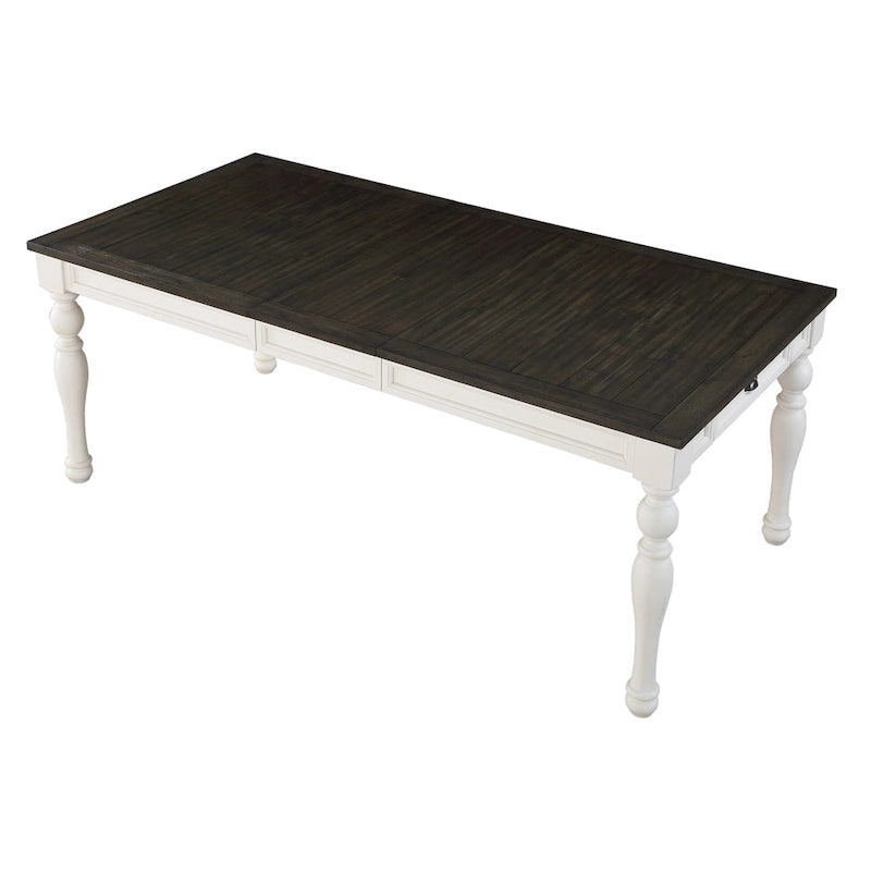 Mesa de Jantar Extensível de Quinta Bicolor de 80 Polegadas, Branco Suave e Carvalho Escuro