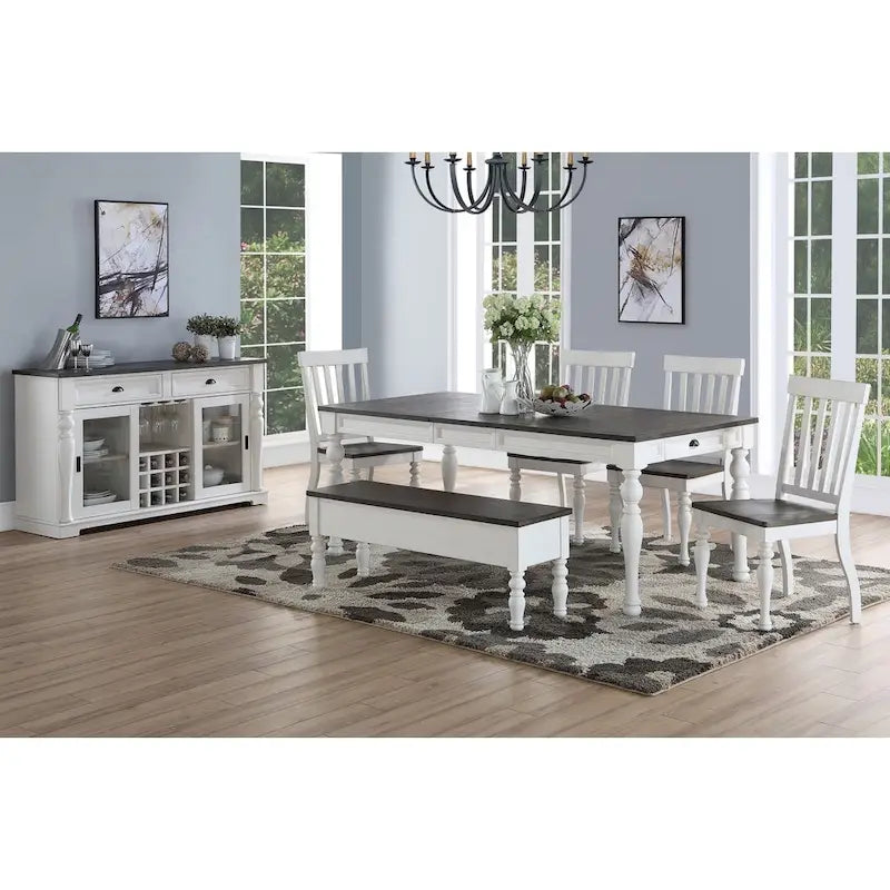 Mesa de Jantar Extensível de Quinta Bicolor de 80 Polegadas, Branco Suave e Carvalho Escuro