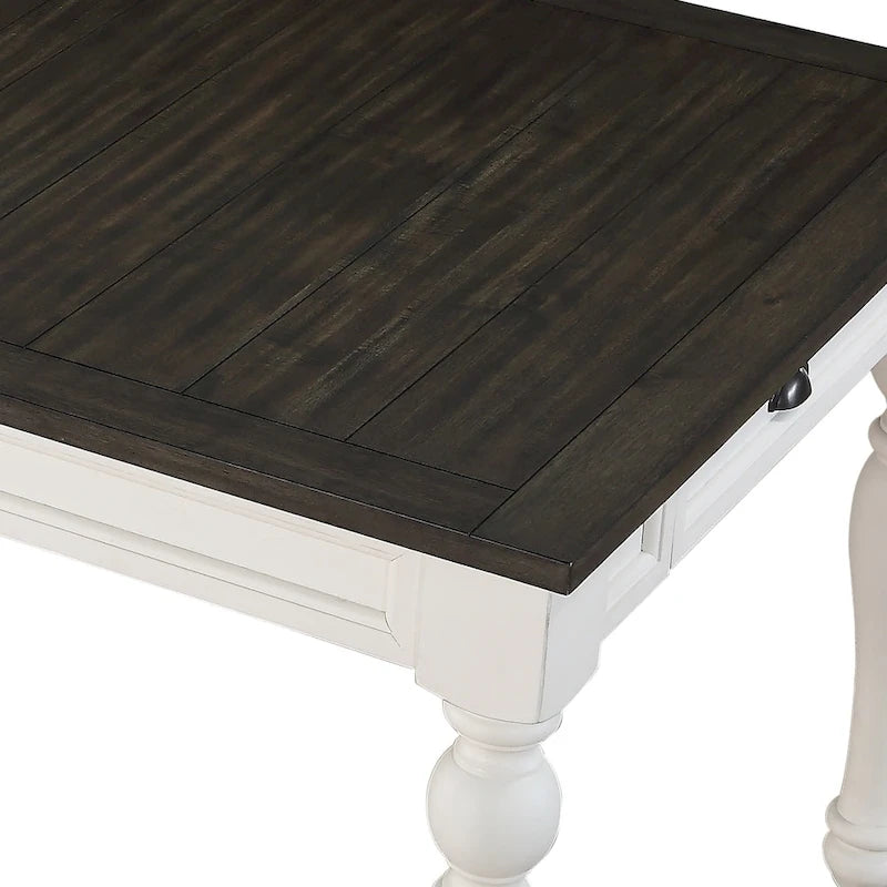 Mesa de Jantar Extensível de Quinta Bicolor de 80 Polegadas, Branco Suave e Carvalho Escuro