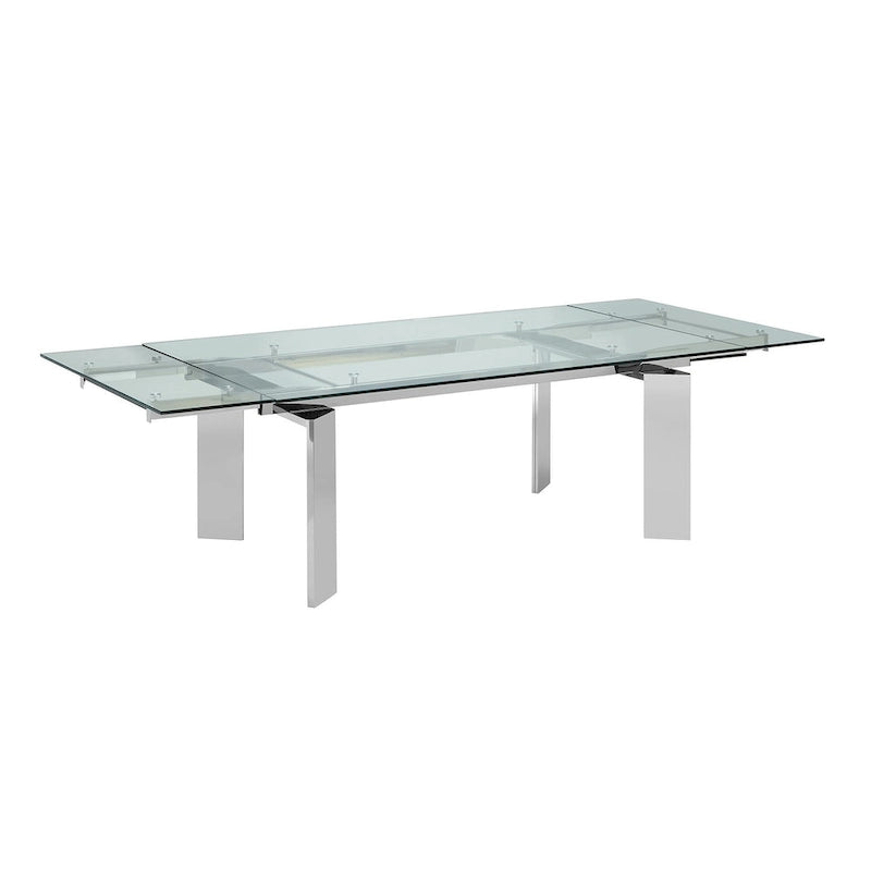 Chrome and Glass Extendable Rectangular Dining Table Modern Style