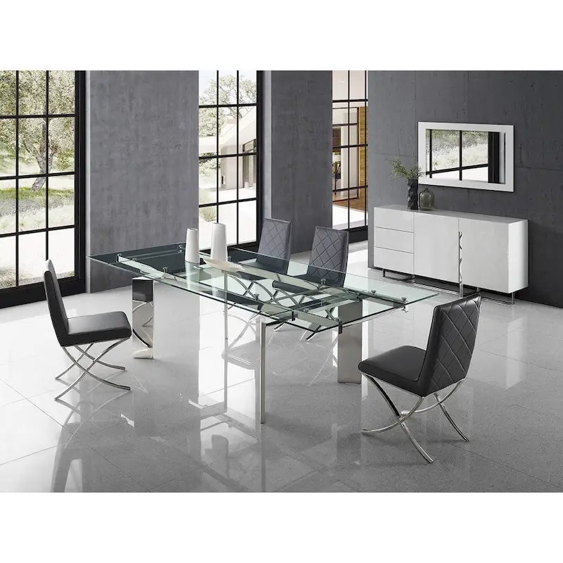 Chrome and Glass Extendable Rectangular Dining Table Modern Style