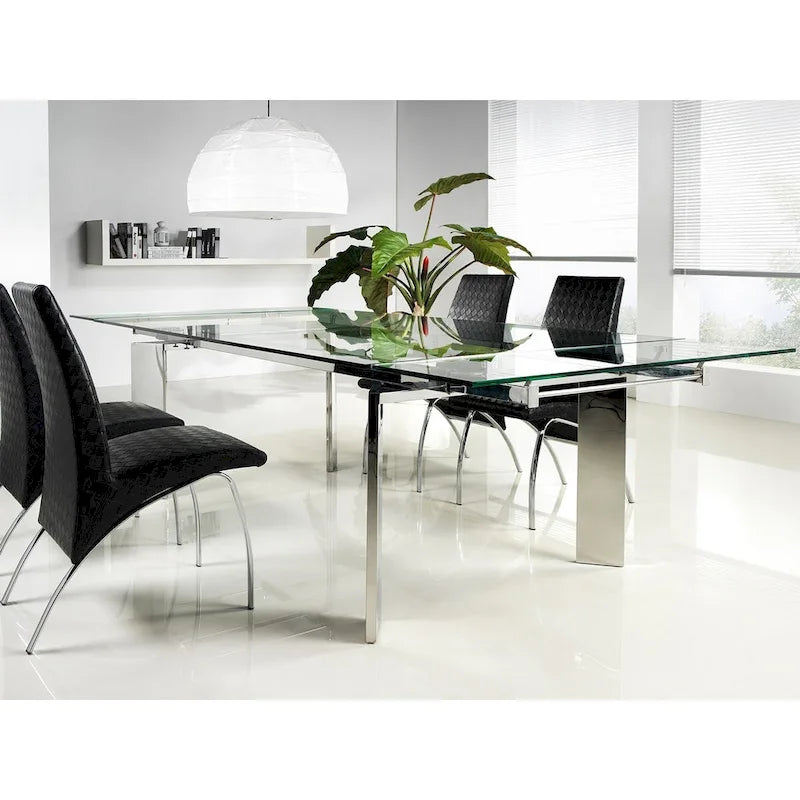 Chrome and Glass Extendable Rectangular Dining Table Modern Style