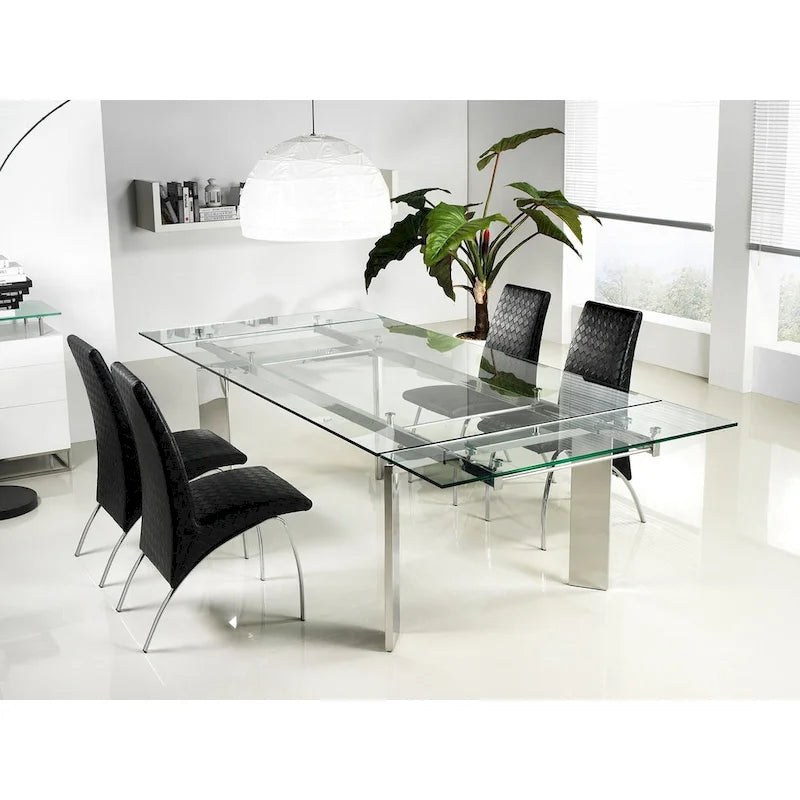 Chrome and Glass Extendable Rectangular Dining Table Modern Style