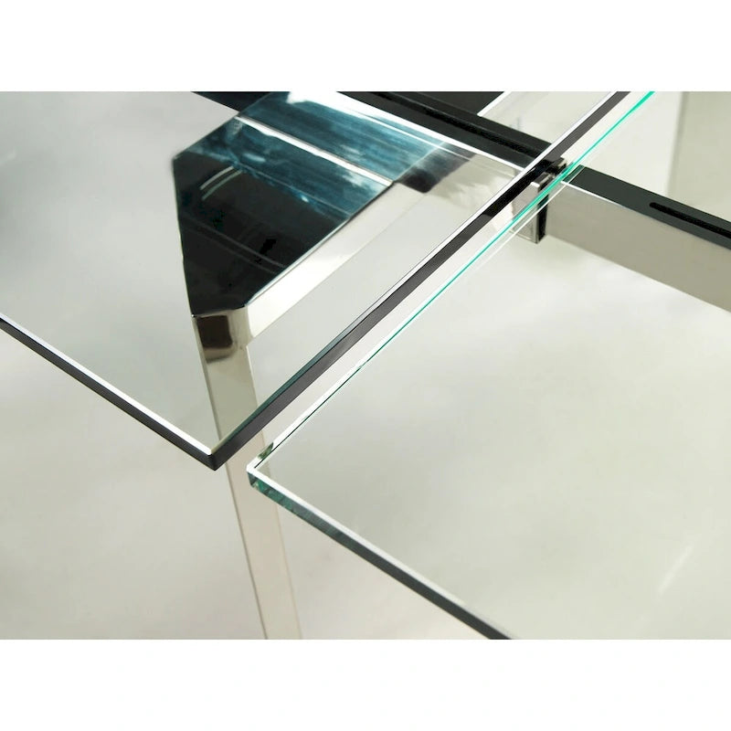 Chrome and Glass Extendable Rectangular Dining Table Modern Style